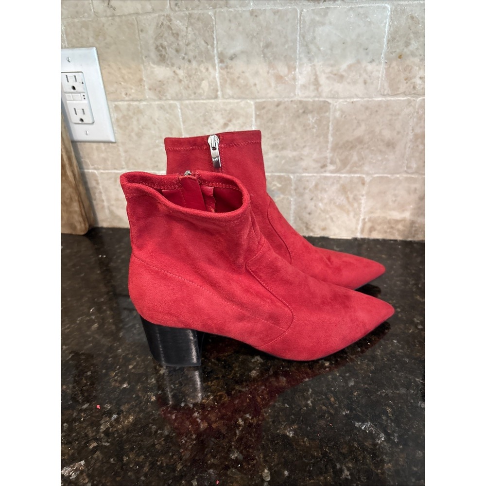 Marc Fisher Bold Red Ankle Booties 8 M $119 Zip Preppy FUN Girls Night Valentine
